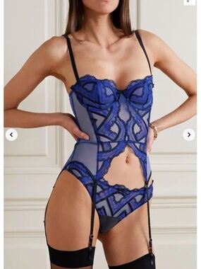 Fleur Du Mal Hendrix Lace trimmed Stretch Mesh Bustier Bra M NEW $298